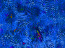 Load image into Gallery viewer, Bright blue abstract art piece has portions of spirals, circles, and textures highlighting relaxation and positivity.