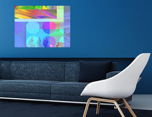 Load image into Gallery viewer, The abstract art with vibrant colors offers invitations & insights for guidance with goals of transformation with a portion of a soft and chair.