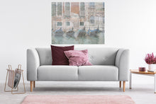 Load image into Gallery viewer, This Venice Italy art piece shows the architecture, history, and fascination in a lovely room with a sofa.
