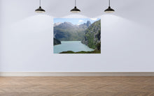 Load image into Gallery viewer, This Switzerland art contains beauty in this art landscape, with wellness, resilience, and joy through the Swiss art piece, and displayed in a gallery.