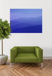Views in nature share messages of joy from beauty to being in the mystery. This blue and purple artwork is gorgeous in metal, acrylic & canvas.