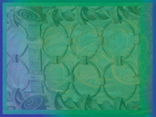 Load image into Gallery viewer, Green abstract art with blue features depth. Messages for health, well-being, harmony & abundance are shown in this joyful art also with symbols.