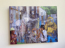 Load image into Gallery viewer, This New Orleans art piece shows some challenges and resilience such as jazz on a wall.