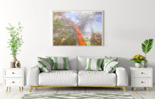 Load image into Gallery viewer, Nature art abstract photography highlight trees in the forest with messages of connection and community from this landscape artwork in a living room.
