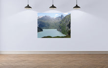 Load image into Gallery viewer, This Switzerland art contains beauty in this art landscape, with wellness, resilience, and joy through the Swiss art piece, and displayed in a gallery. 