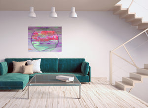 This art piece called Serenity & Simplicity is very peaceful showing a location to meditate in nature. The art includes a collection of colors, such as types of purple, green, red, orange, and more.