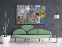 Load image into Gallery viewer, This New Orleans art piece shows some challenges and resilience such as jazz in a luxury room with an expanded chair and other layouts with green, grey, silver, and white.