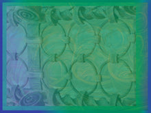 Load image into Gallery viewer, Green abstract art with blue features depth. Messages for health, well-being, harmony &amp; abundance are shown in this joyful art also with symbols.