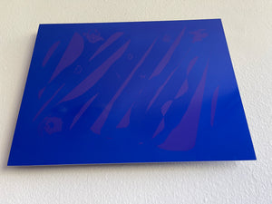 Capture the vibrant blue abstract art piece for energy & well-being in metal.